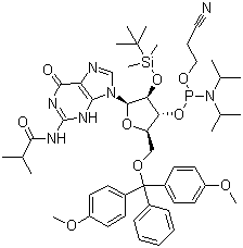 5'-O-(4,4-二甲氧基三苯甲基)-2'-O-[(叔丁基)二甲基硅基]-N-异丁酰基鸟苷-3'-(2-氰基乙基-N,N-二异丙基)亚磷酰胺